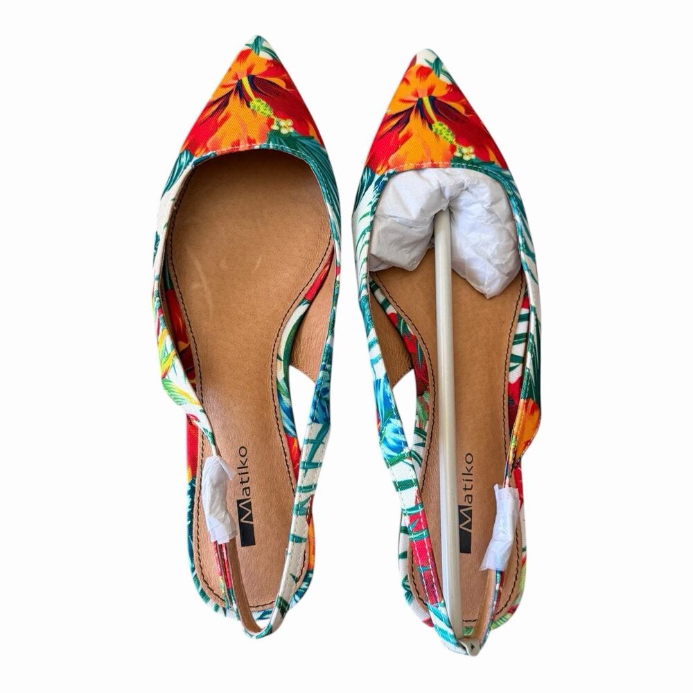 Matiko Hawaiian Floral Slingback Pointed Toe Flats Size 36 Tropical Print NIB - Picture 4 of 16